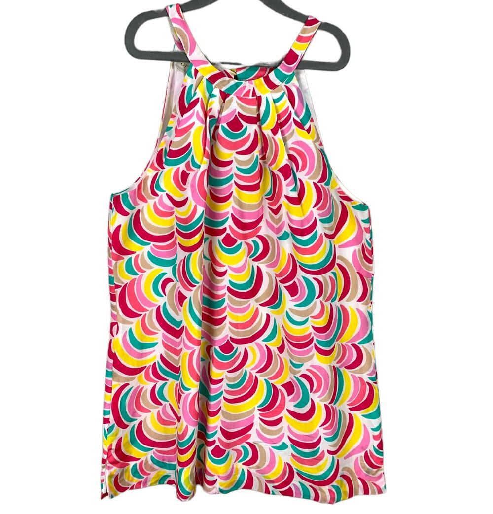 Britt Ryan Silk Halter Blouse Tunic Top 2 XS Extra Small Bright Colorful Print